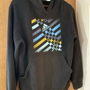 Adidas Black Hoodie with Blue and Yellow Accents Youth Extra Large